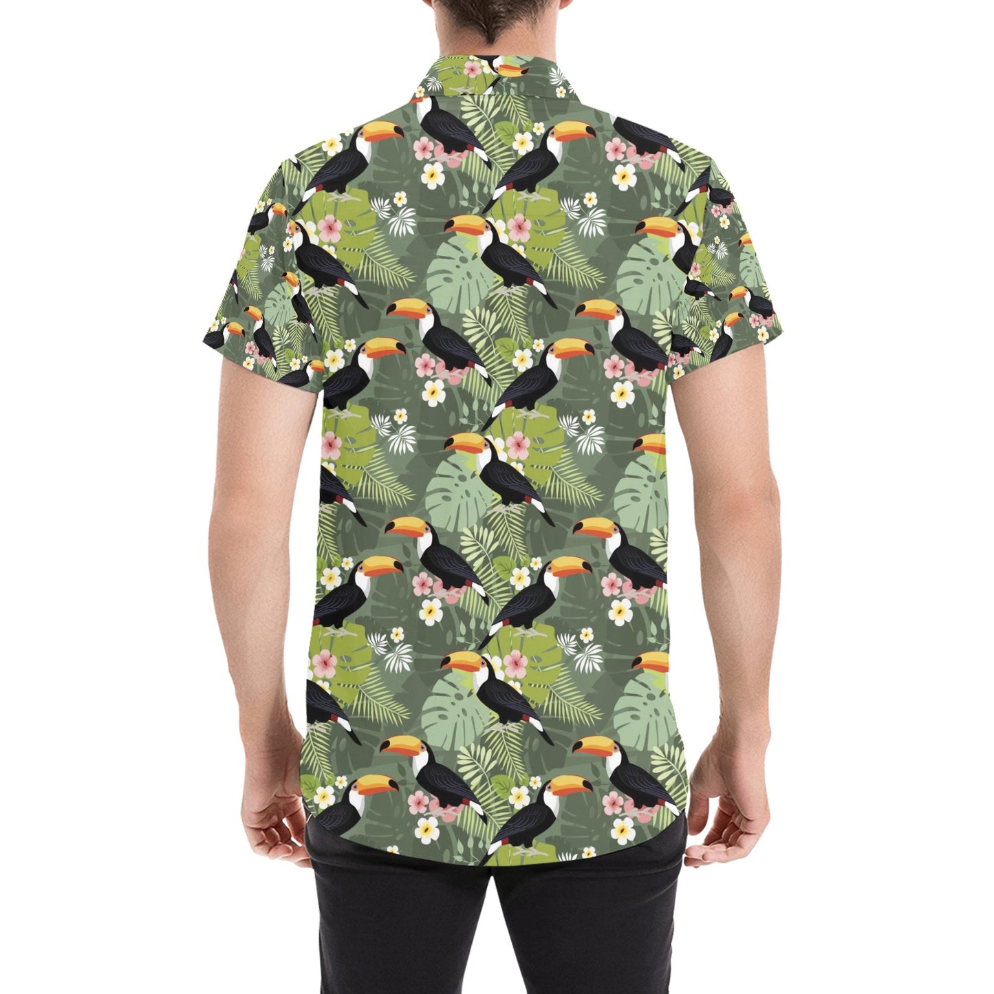 Toucan Print Design LKS304 Men Short Sleeve Button Up Shirt
