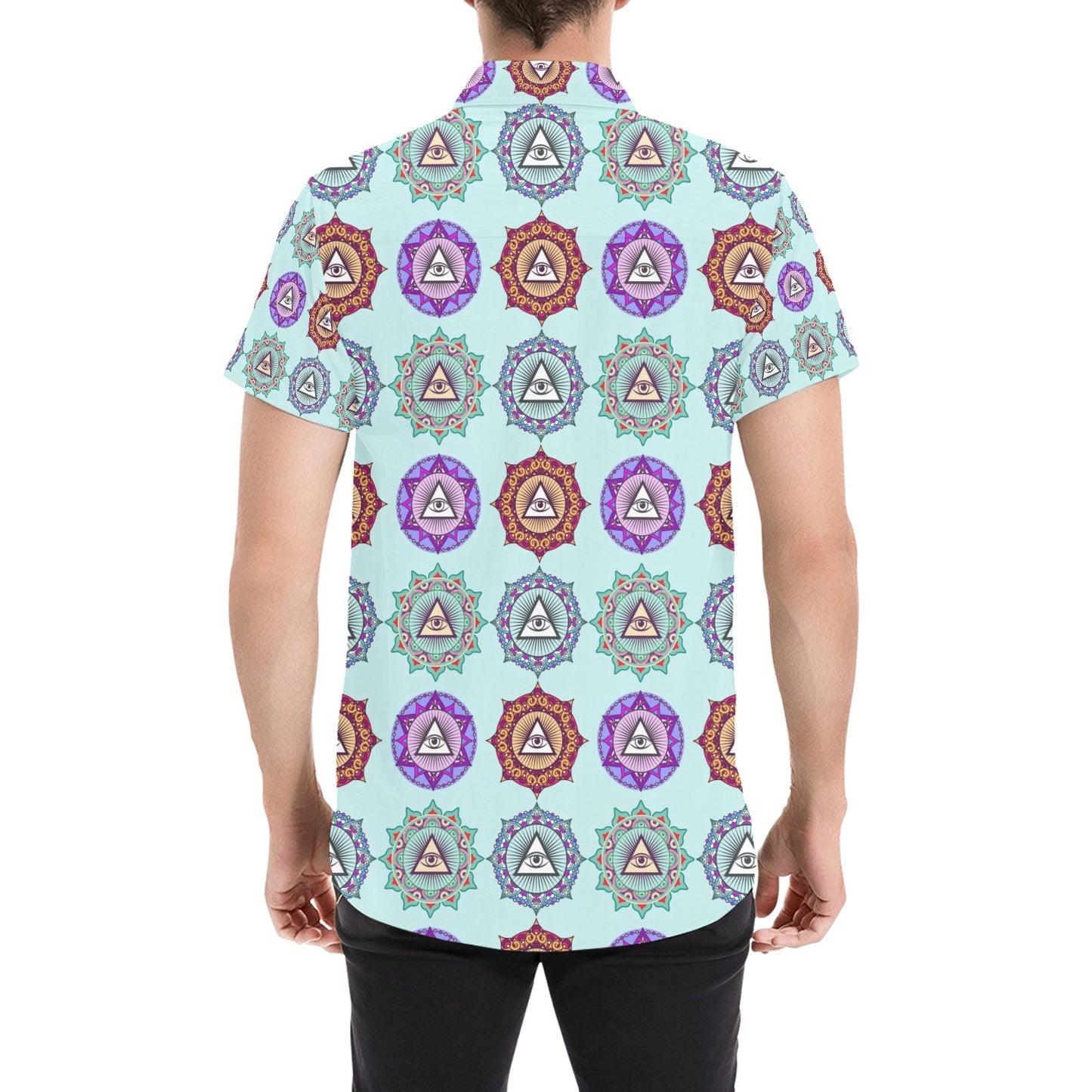 Third Eye Print Design LKS302 Men Short Sleeve Button Up Shirt