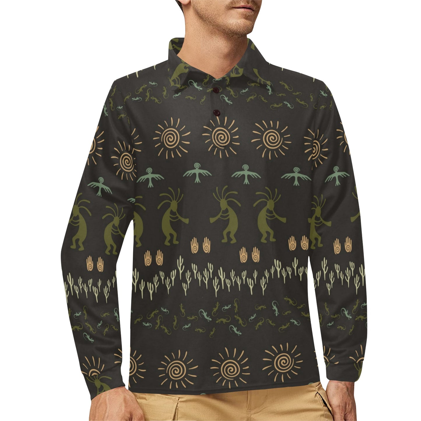 Mayan Pattern Print Design 04 Long Sleeve Polo Shirt For Men's