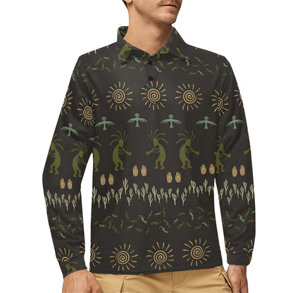 Mayan Pattern Print Design 04 Long Sleeve Polo Shirt For Men's