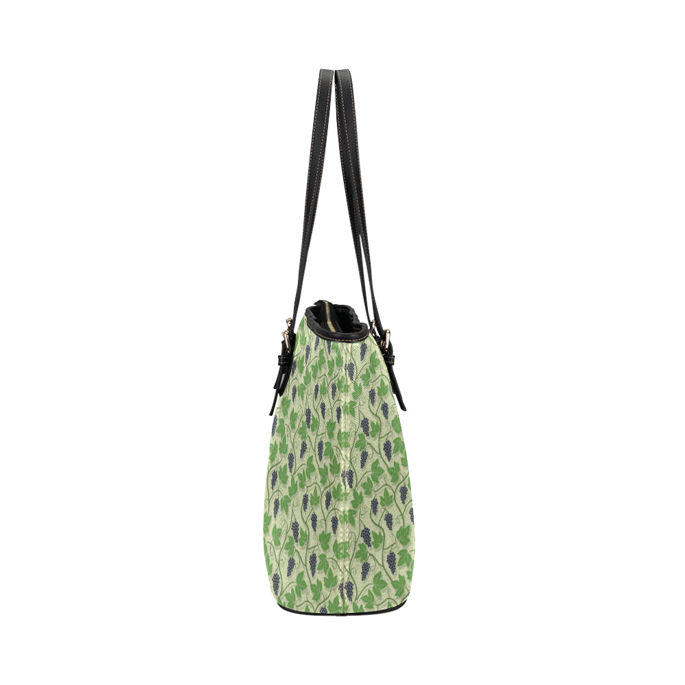 Wine Grape Thmed Print Leather Tote Bag