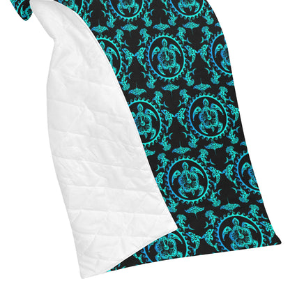 turquoise Tribal Sea Turtle Hawaiian Premium Quilt