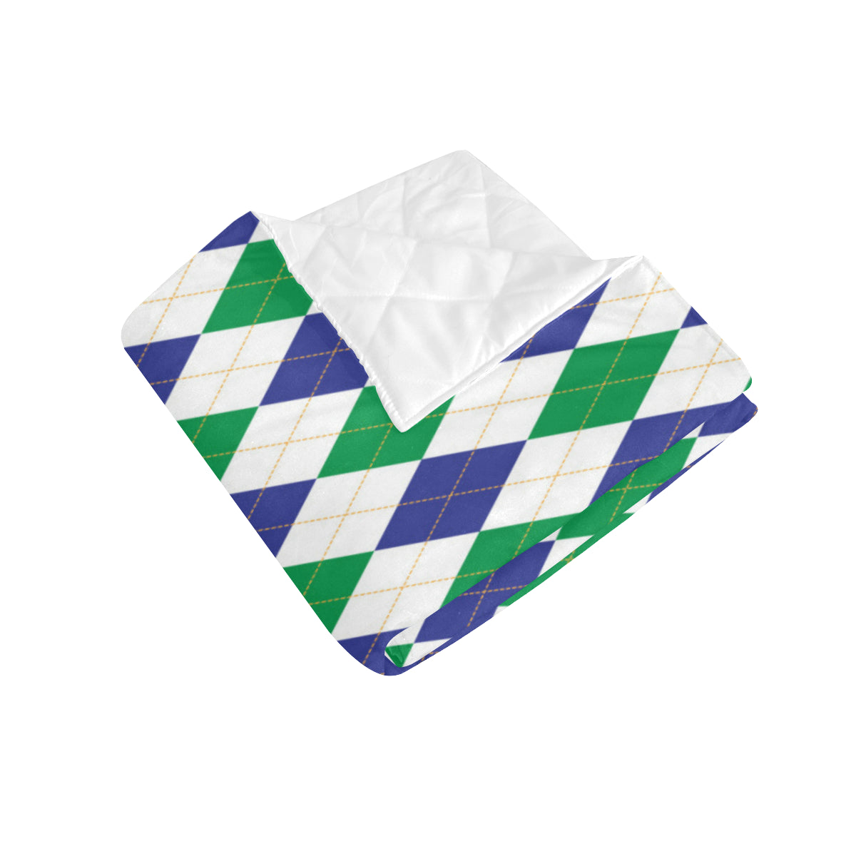 Argyle Green Blue Pattern Print Design 03 Premium Quilt