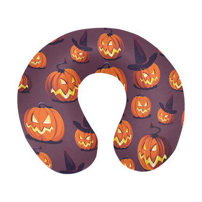 Halloween Pumpkin Pattern Print Design 03 U-Shaped Travel Neck Pillow