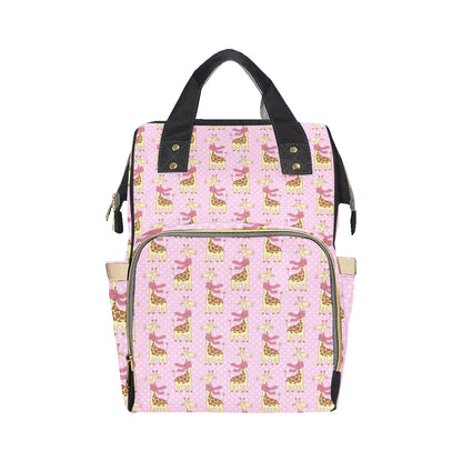 Giraffe Cute Pink Polka Dot Print Diaper Bag Backpack