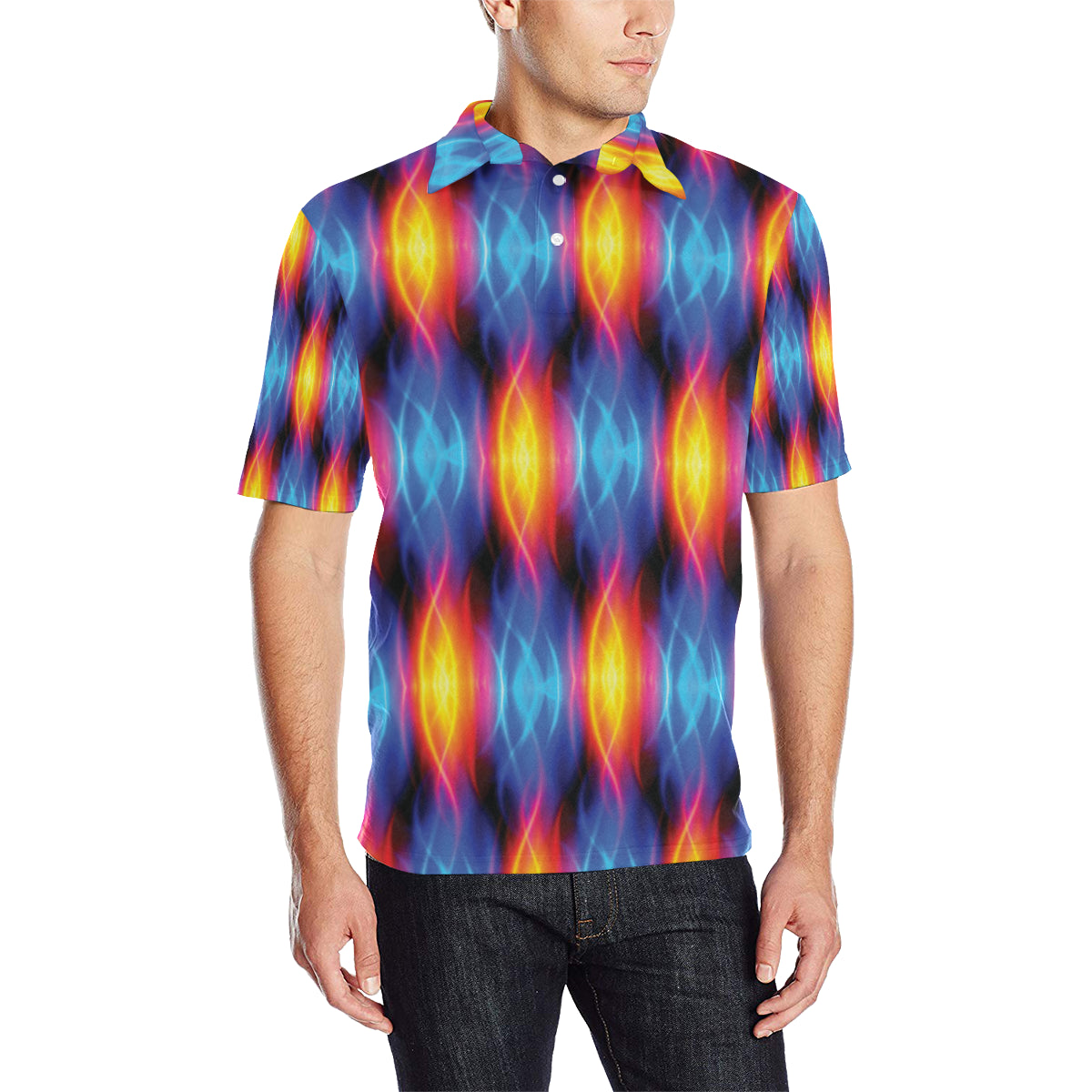 Flame Fire Blue Design Print Men Polo Shirt