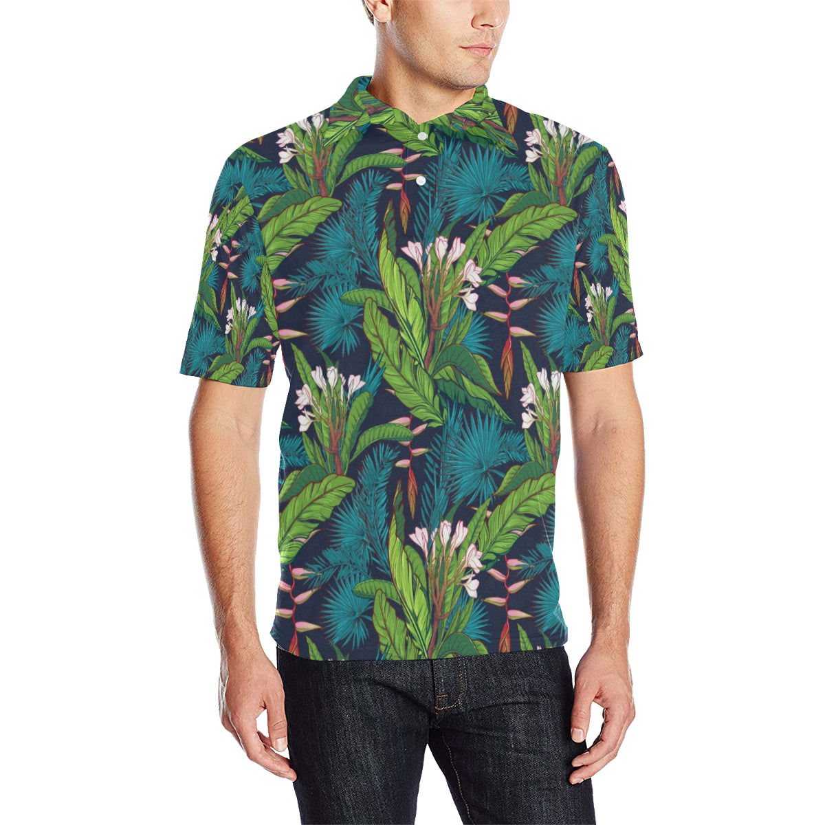 Rainforest Pattern Print Design RF01 Men Polo Shirt