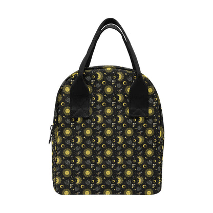 Sun Moon Golden Design Themed Print Insulated Lunch Bag
