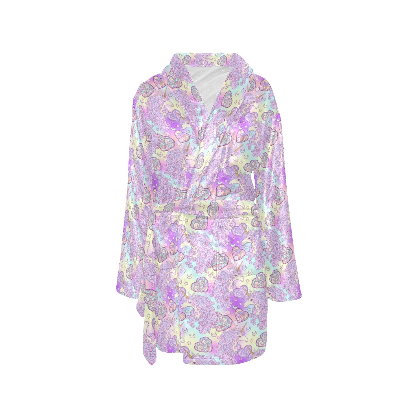 Unicorn Rainbow Star Heart Print Women's Fleece Robe