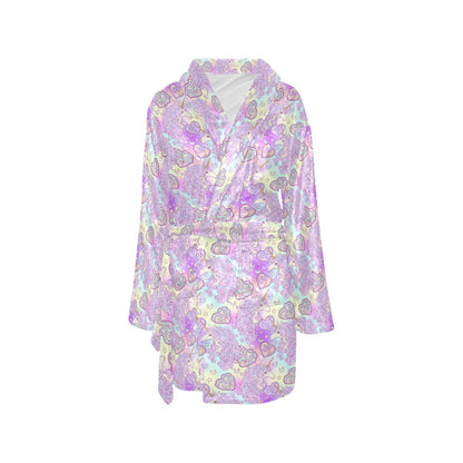 Unicorn Rainbow Star Heart Print Women's Fleece Robe