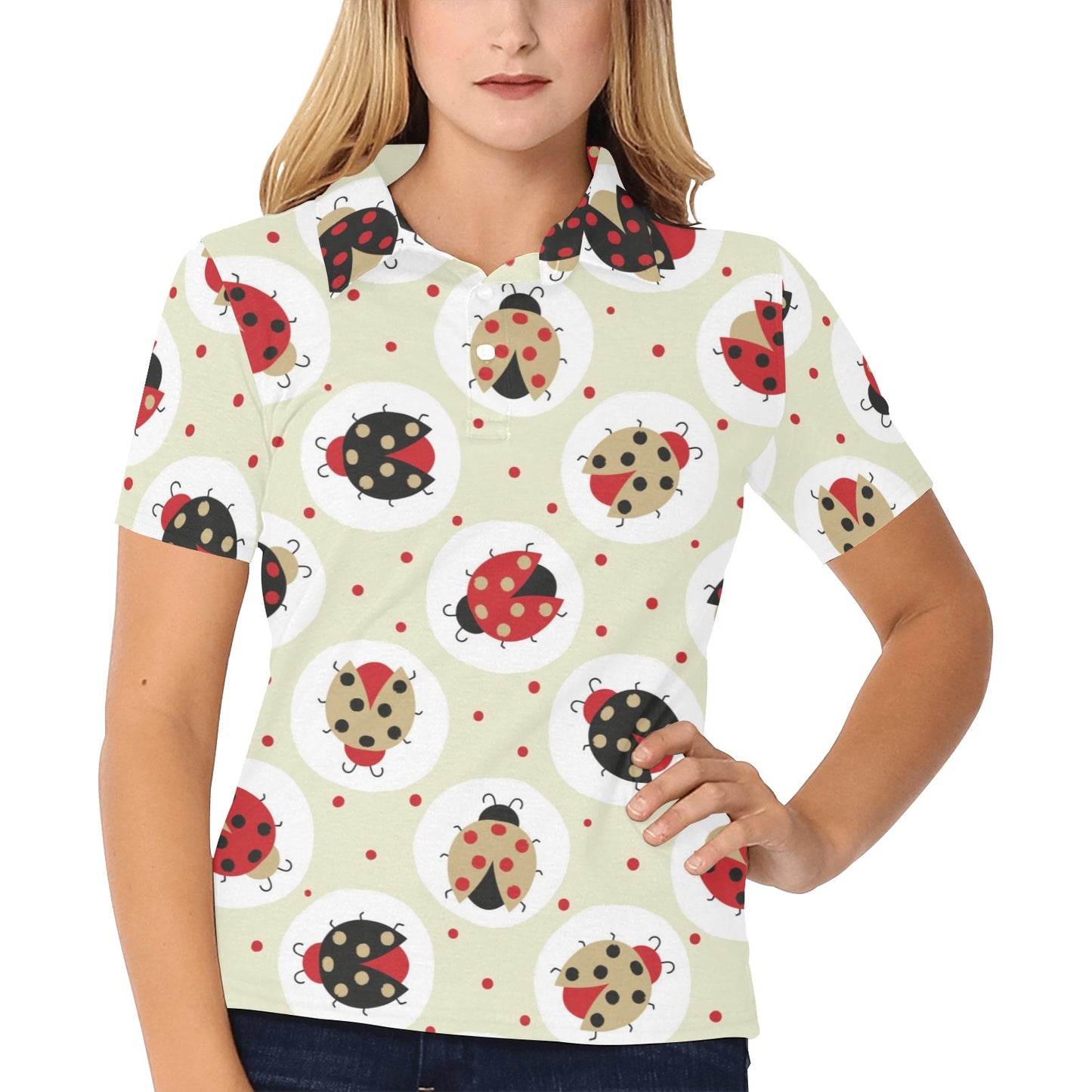 Ladybug Pattern Print Design 03 Women's Polo Shirt