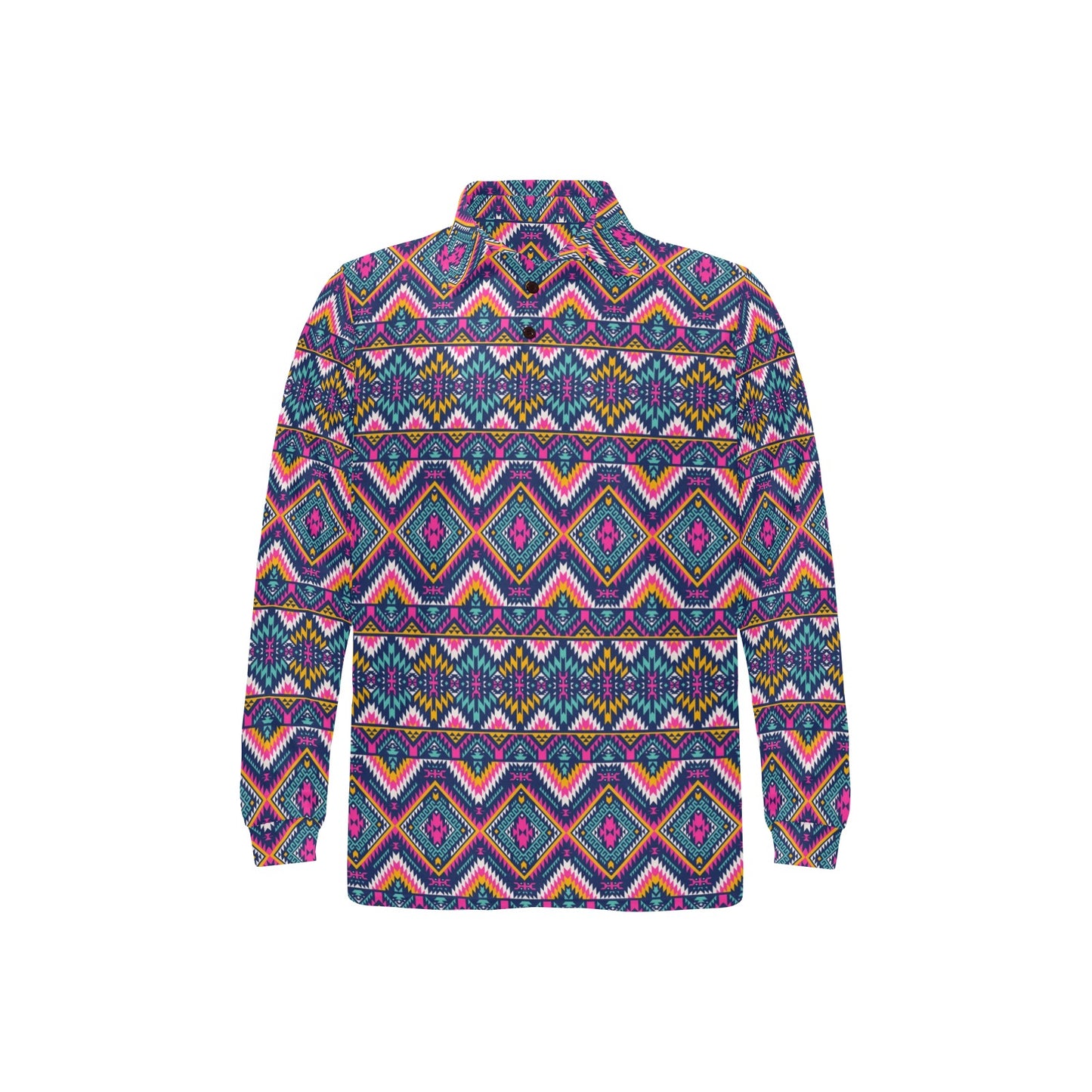 Indian Navajo Pink Themed Design Print Long Sleeve Polo Shirt For Men's
