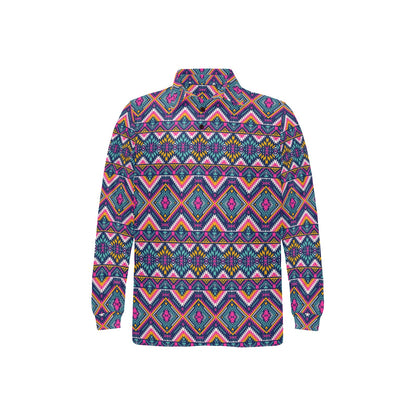 Indian Navajo Pink Themed Design Print Long Sleeve Polo Shirt For Men's