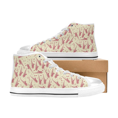 Saxophone Print Design LKS402 Men's High Top Canvas Shoes