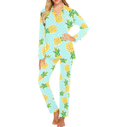 Pineapple Pattern Print Design PP01 Women's Long Pajama Set