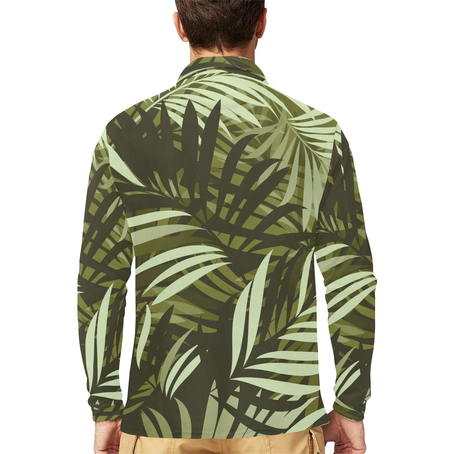 Palm Leaves Pattern Print Design PL05 Long Sleeve Polo Shirt For Men's