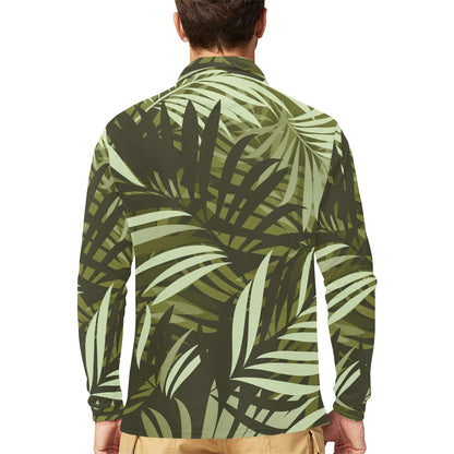 Palm Leaves Pattern Print Design PL05 Long Sleeve Polo Shirt For Men's