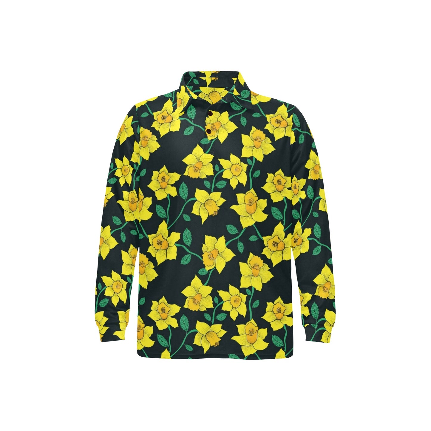 Daffodils Pattern Print Design DF03 Long Sleeve Polo Shirt For Men's