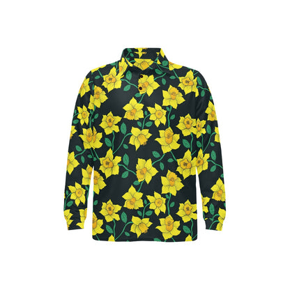 Daffodils Pattern Print Design DF03 Long Sleeve Polo Shirt For Men's