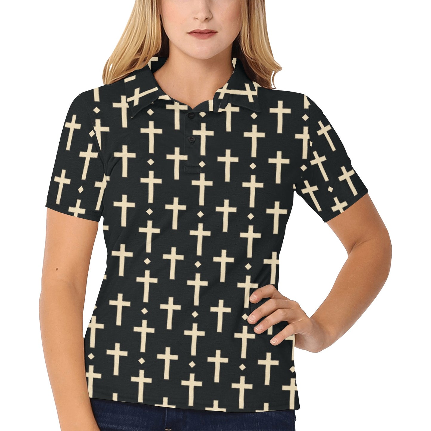 Cross Pattern Print Design 03 Women's Polo Shirt