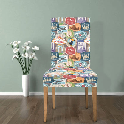 Travel Stamp Print Design LKS301 Dining Chair Slipcover