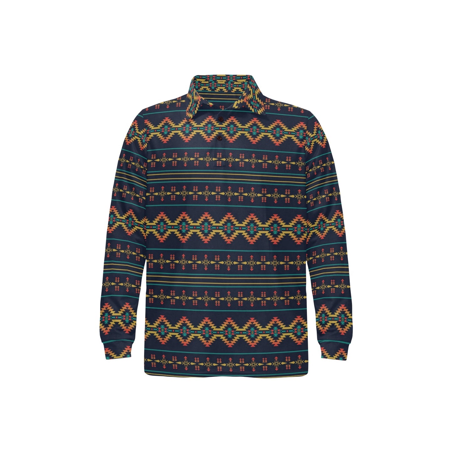 Southwest American Design Themed Print Long Sleeve Polo Shirt For Men's