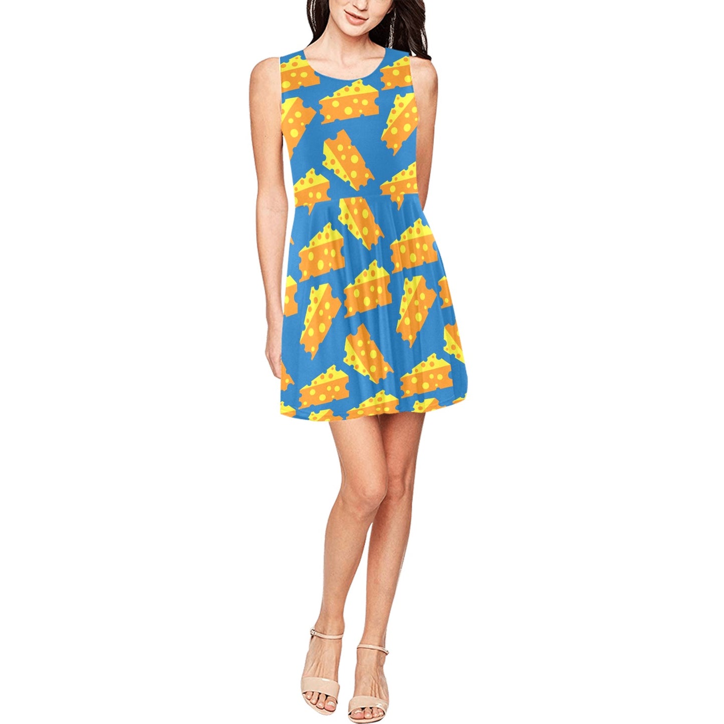 Cheese Pattern Print Design 05 Sleeveless Dress