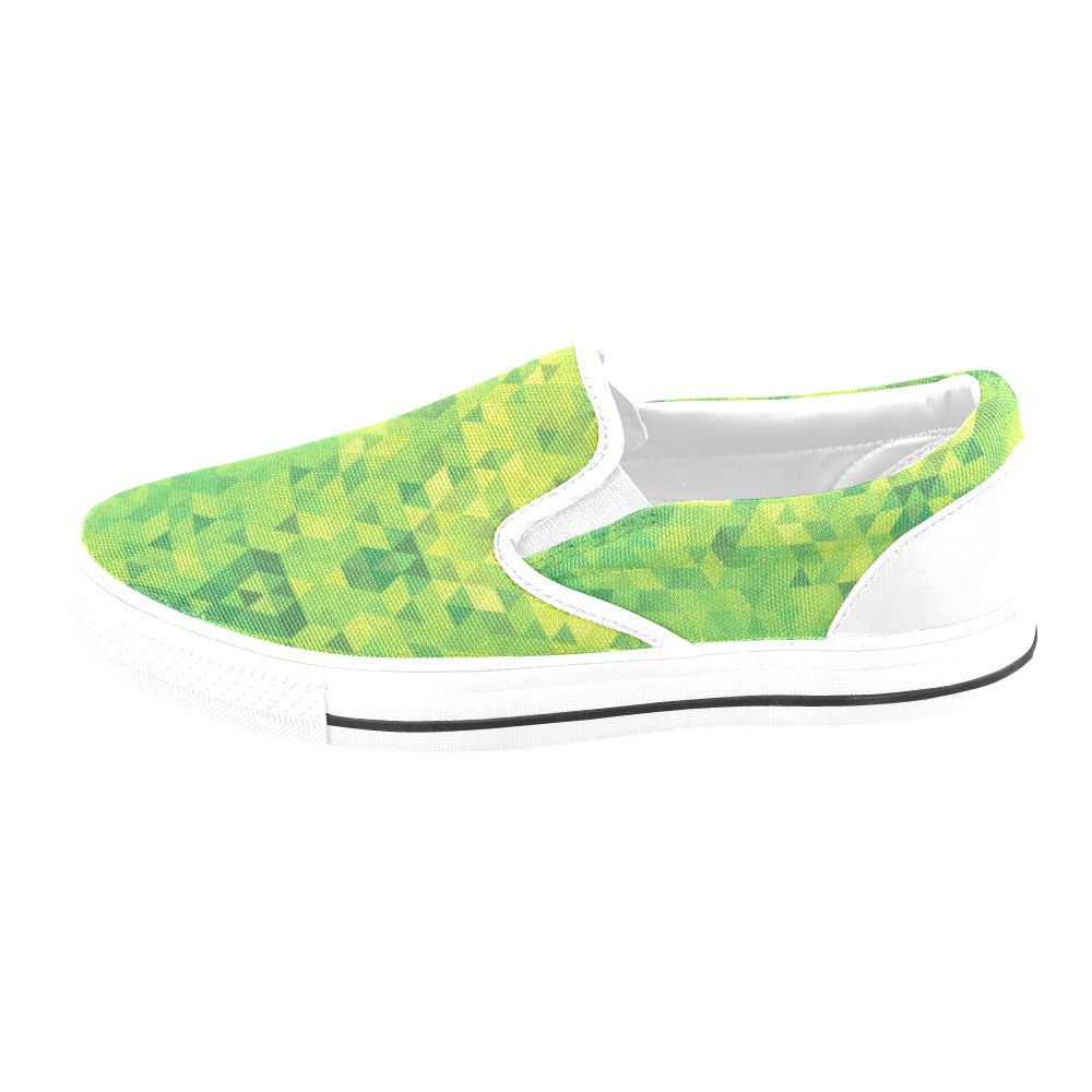 Geometric Print Design LKS402 White Slip Ons Canvas Women's Shoes