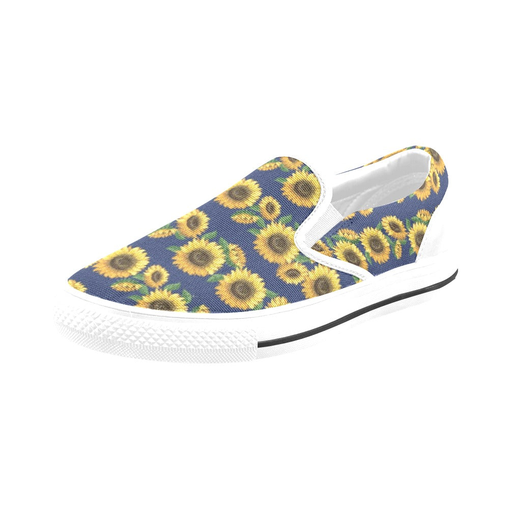 Sunflower Print Design LKS307 White Slip Ons Canvas Women's Shoes