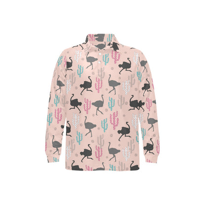 Ostrich Pattern Print Design 03 Long Sleeve Polo Shirt For Men's