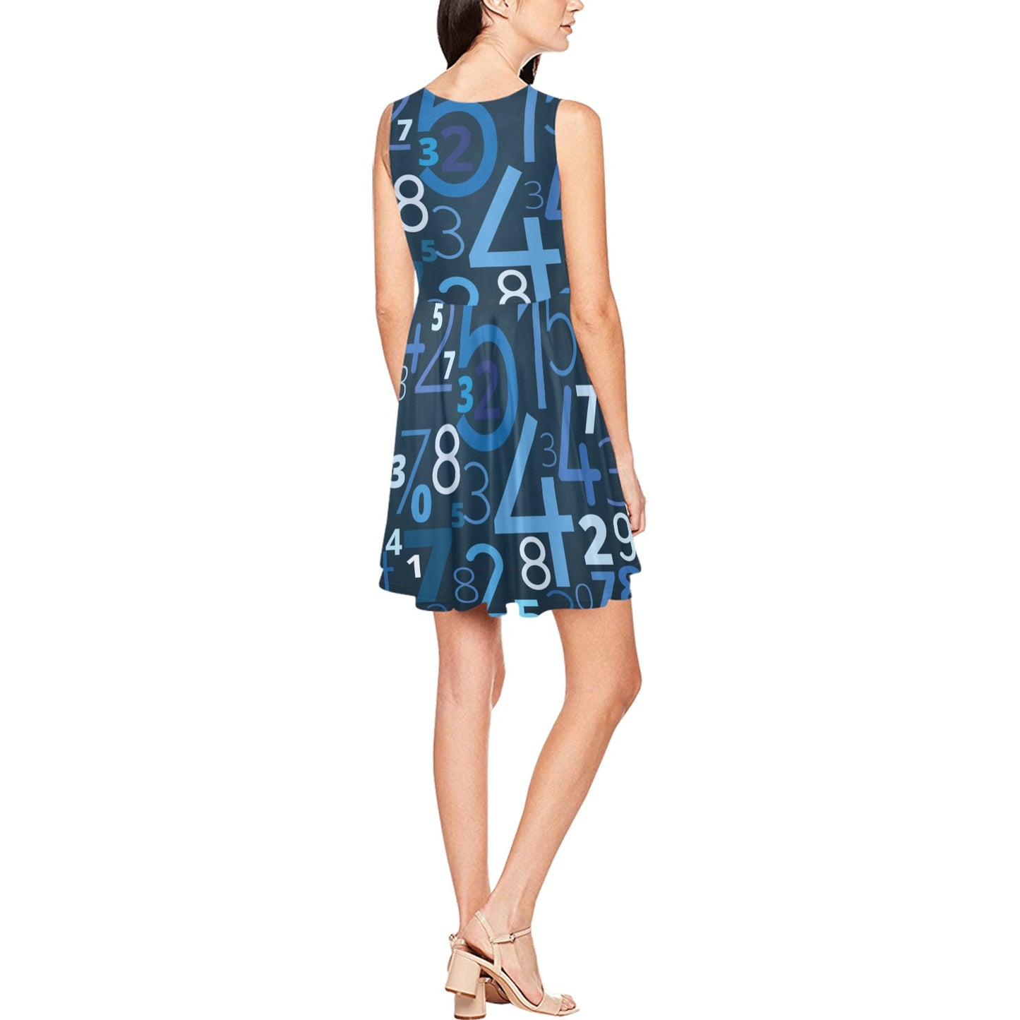 Number Pattern Print Design A02 Sleeveless Dress