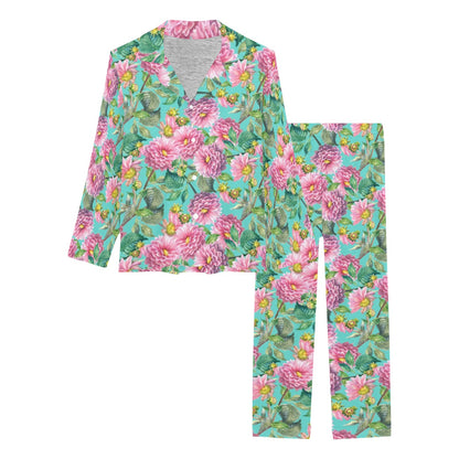 Dahlia Pattern Print Design DH07 Women's Long Pajama Set