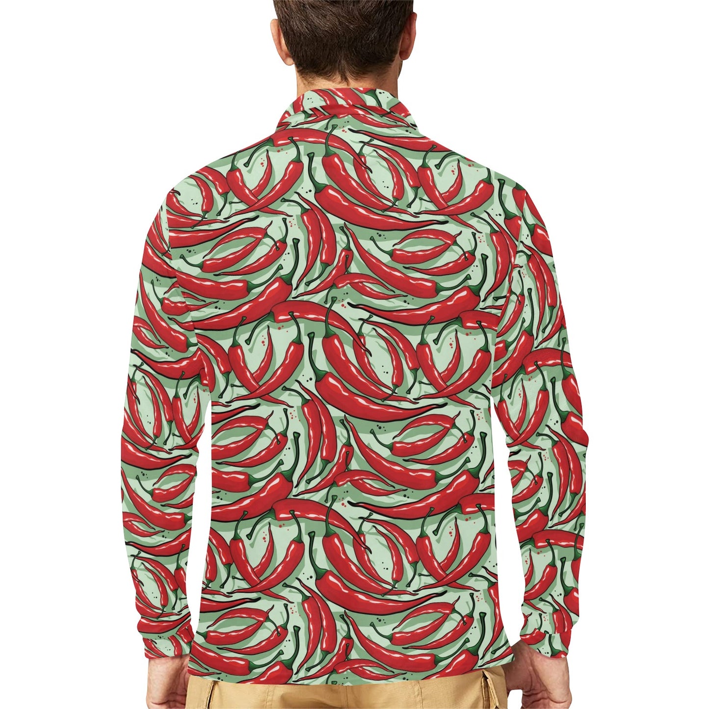 Chilli Pepper Pattern Print Design 04 Long Sleeve Polo Shirt For Men's