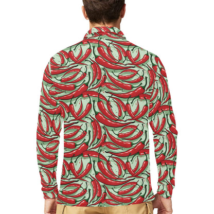 Chilli Pepper Pattern Print Design 04 Long Sleeve Polo Shirt For Men's