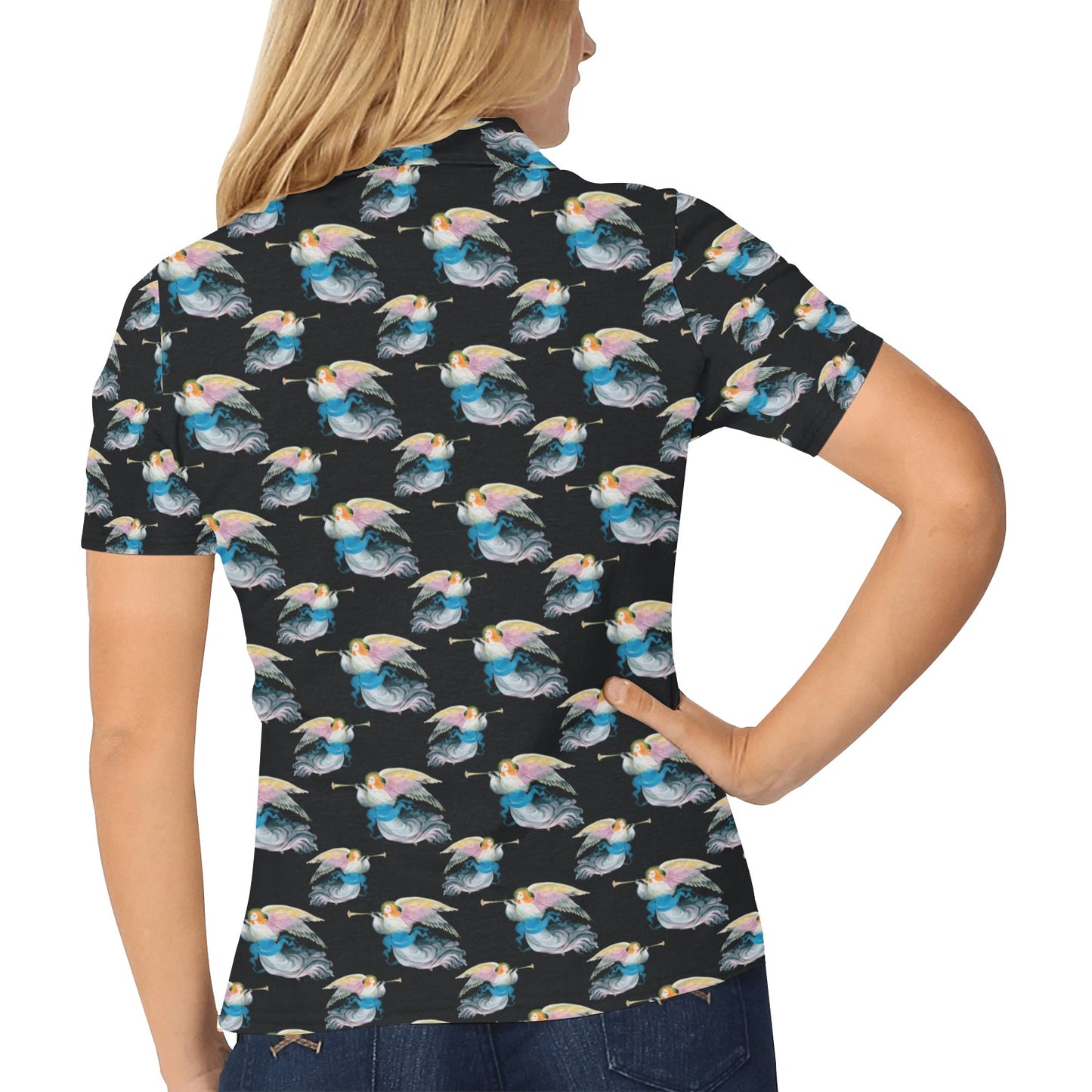 Angel with Wings Beautiful Design Print Women's Polo Shirt