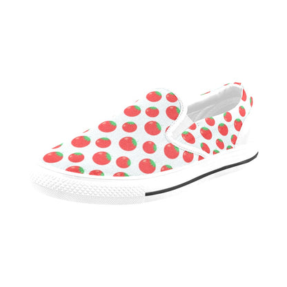 Tomato Print Design LKS307 White Slip Ons Canvas Women's Shoes