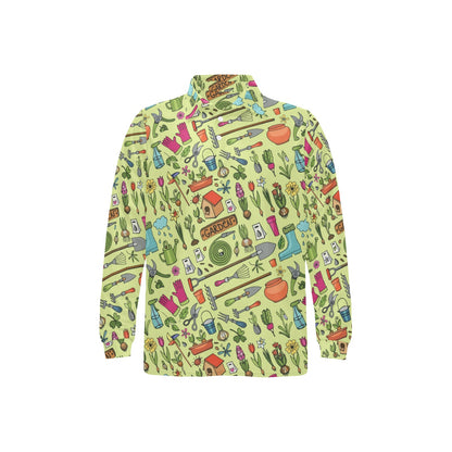 Gardening Pattern Print Design G02 Long Sleeve Polo Shirt For Men's