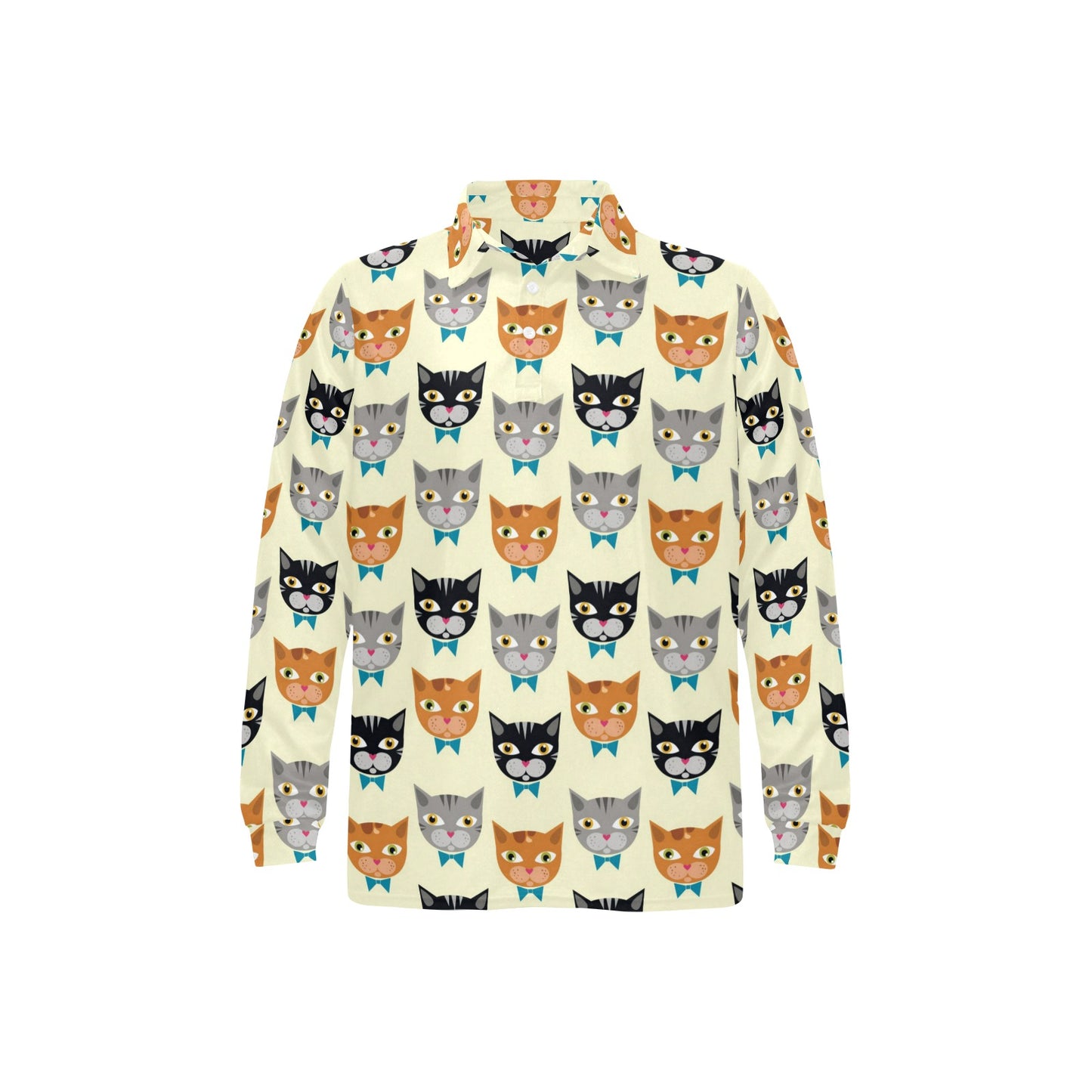 Cat Pattern Print Design 05 Long Sleeve Polo Shirt For Men's