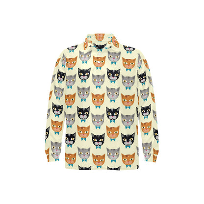 Cat Pattern Print Design 05 Long Sleeve Polo Shirt For Men's