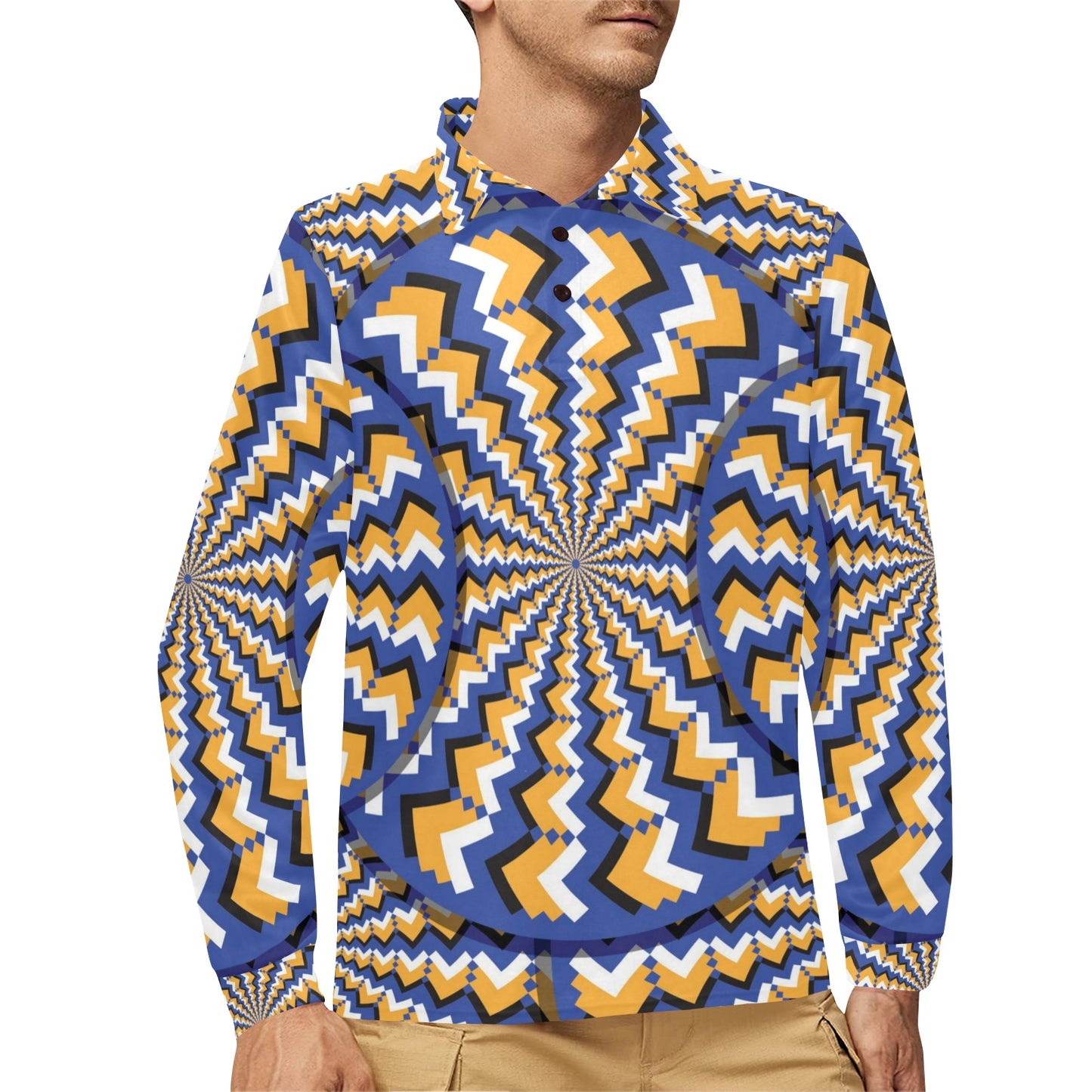 Optical illusion Pattern Print Design A01 Long Sleeve Polo Shirt For Men's
