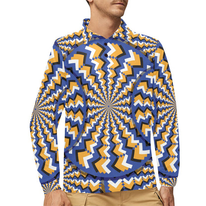 Optical illusion Pattern Print Design A01 Long Sleeve Polo Shirt For Men's
