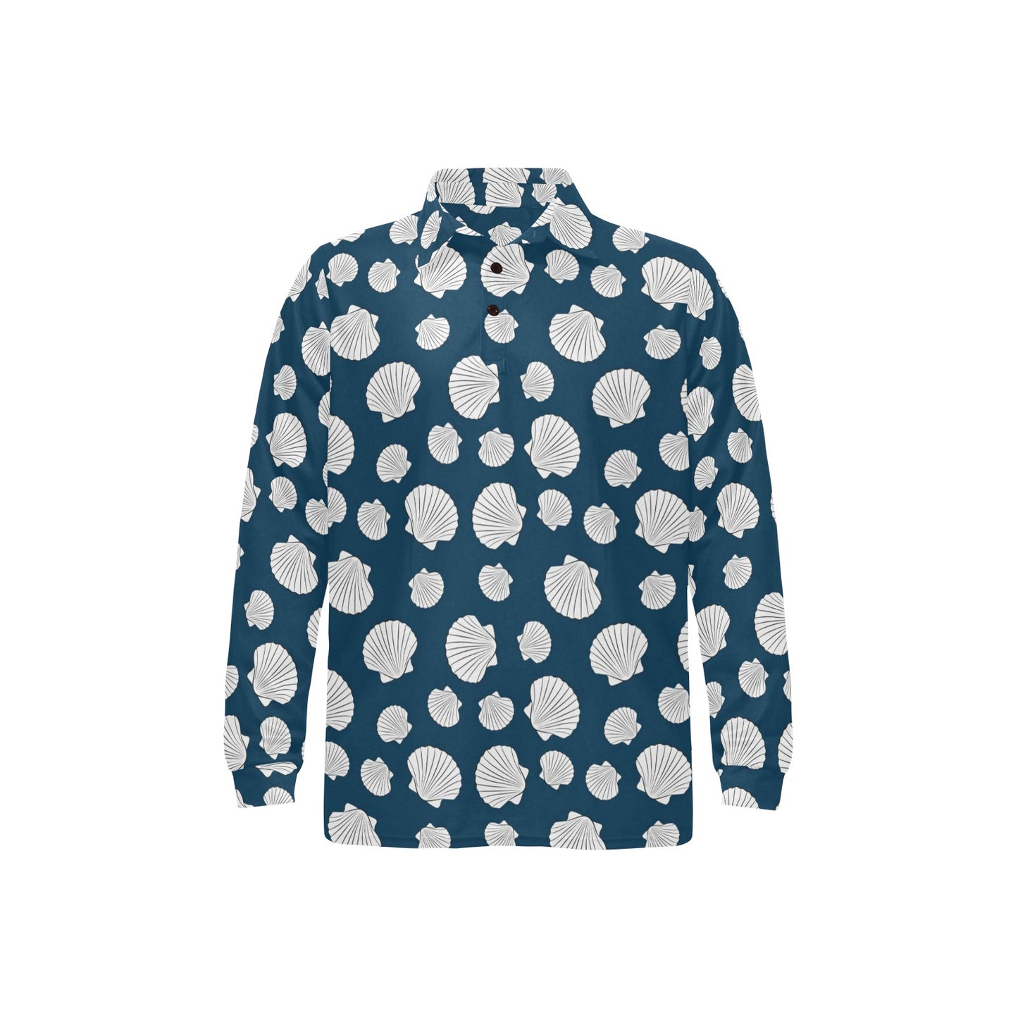 Seashell Print Design LKS3012 Long Sleeve Polo Shirt For Men's