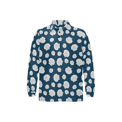 Seashell Print Design LKS3012 Long Sleeve Polo Shirt For Men's