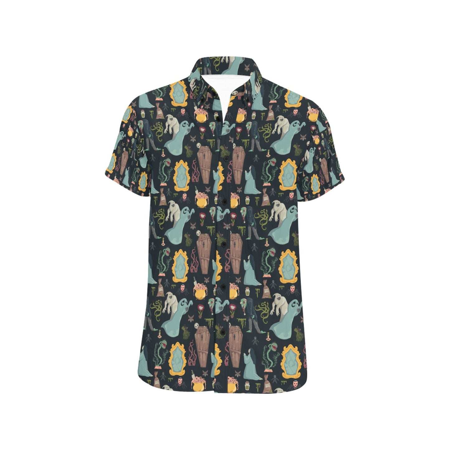 Creepy Print Design LKS303 Men Short Sleeve Button Up Shirt