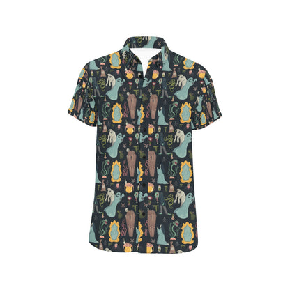 Creepy Print Design LKS303 Men Short Sleeve Button Up Shirt