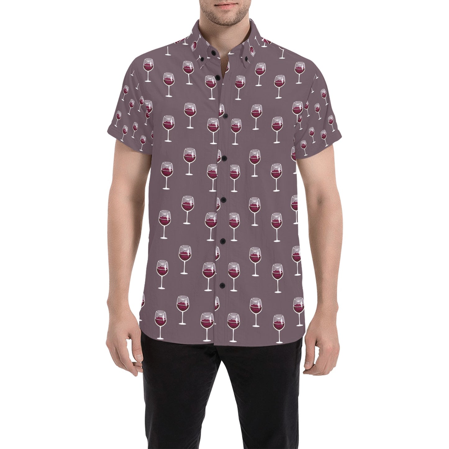 Wine Glass Pattern Print Design LKS305 Men Short Sleeve Button Up Shirt