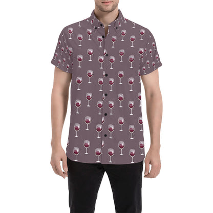 Wine Glass Pattern Print Design LKS305 Men Short Sleeve Button Up Shirt