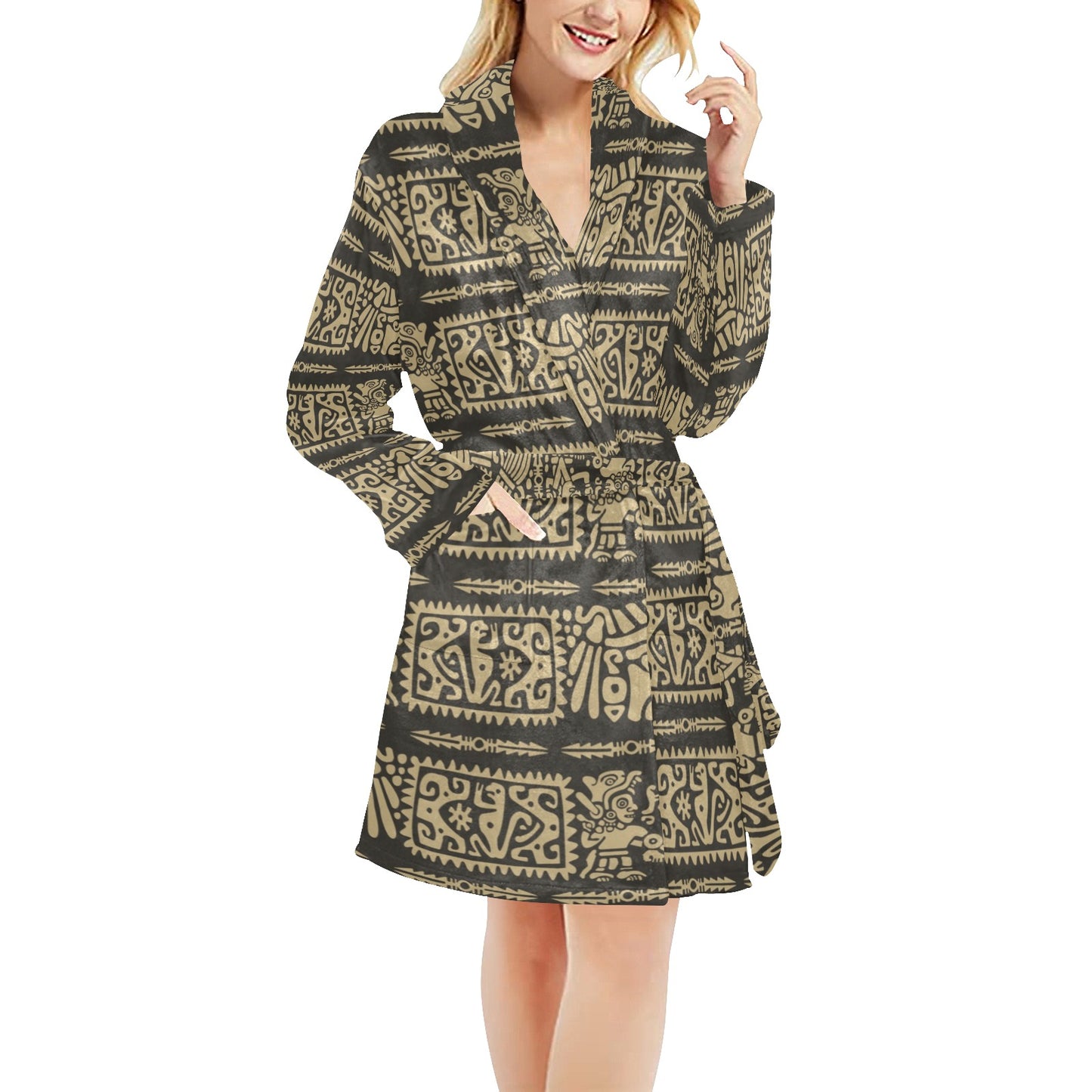 Mayan Pattern Print Design 02 Women's Fleece Robe
