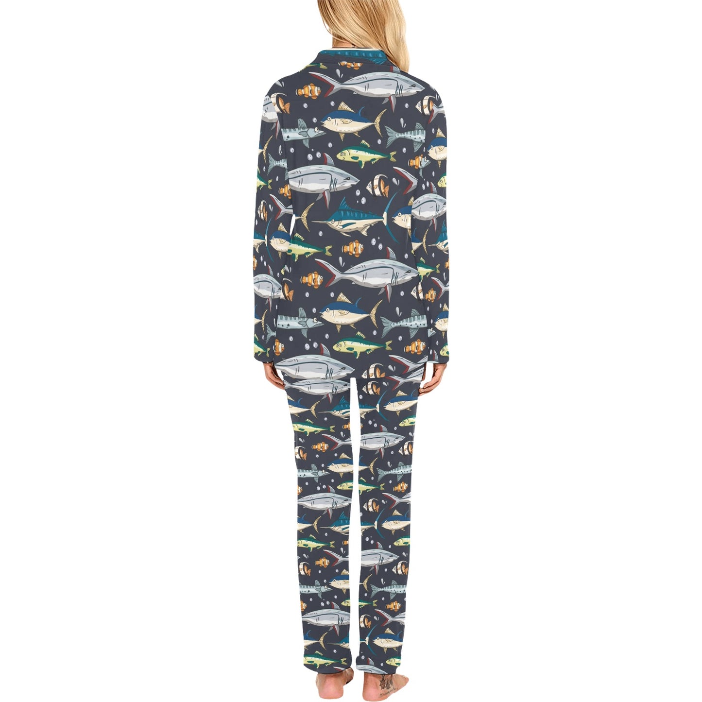 Swordfish Pattern Print Design 04 Women's Long Pajama Set