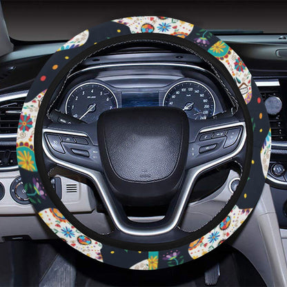 Sugar Skull Print Design LKS305 Steering Wheel Cover with Elastic Edge
